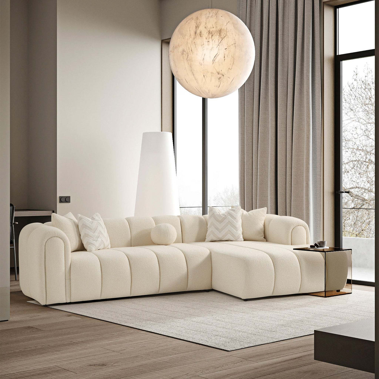 Beatrice Modern Tufted Ivory Boucle Right Sectional Sofa