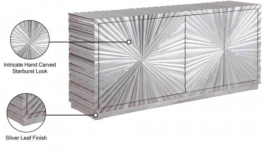 Silverton Sideboard Buffet in Silver Leaf Finish – Elegant Storage for Dining Rooms - Home Elegance USA