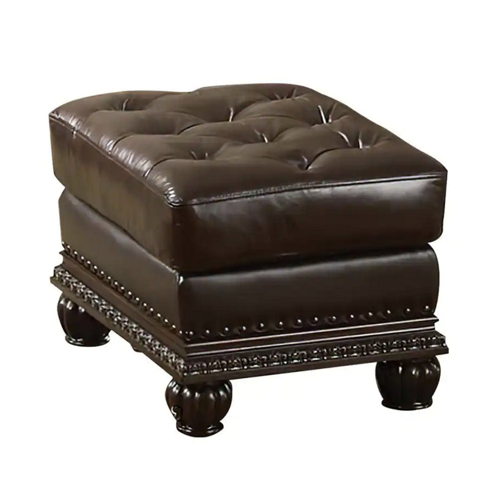 Anondale Ottoman 15034 Espresso Top Grain Leather Match & Cherry Finish | Acme | Home Elegance USA