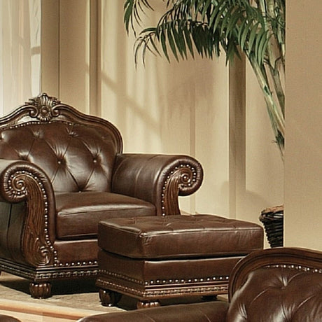 Anondale Ottoman 15034 Espresso Top Grain Leather Match & Cherry Finish | Acme | Home Elegance USA