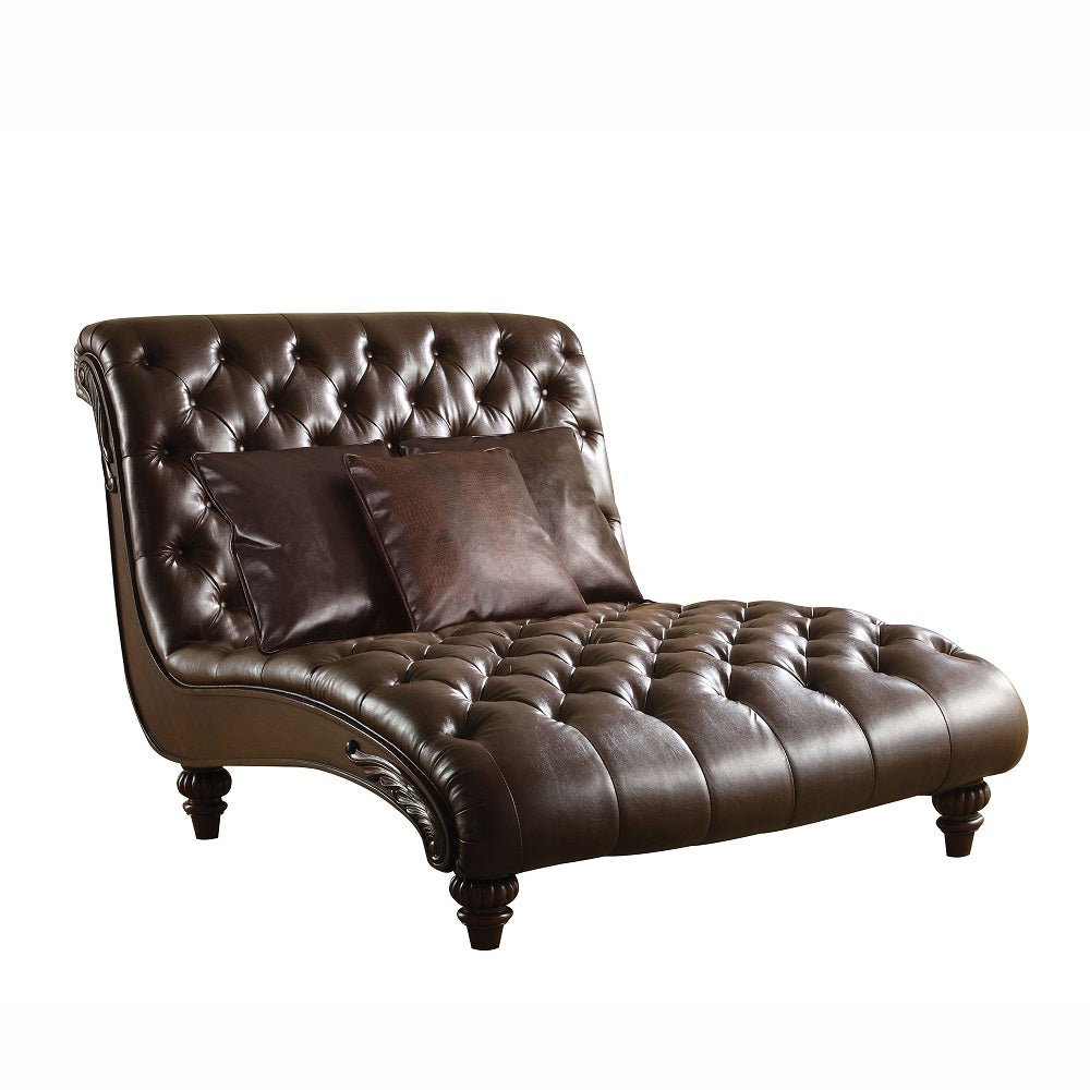 Anondale Chaise W/3 Pillows 15035 Two Tone Brown Synthetic Leather & Brown Finish | Acme | Home Elegance USA
