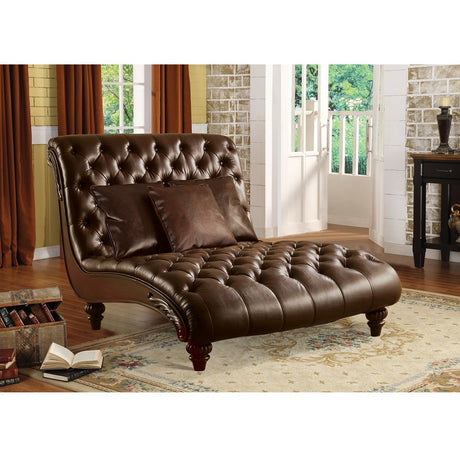 Acme - Anondale Chaise W/3 Pillows 15035 Two Tone Brown Synthetic Leather & Brown Finish