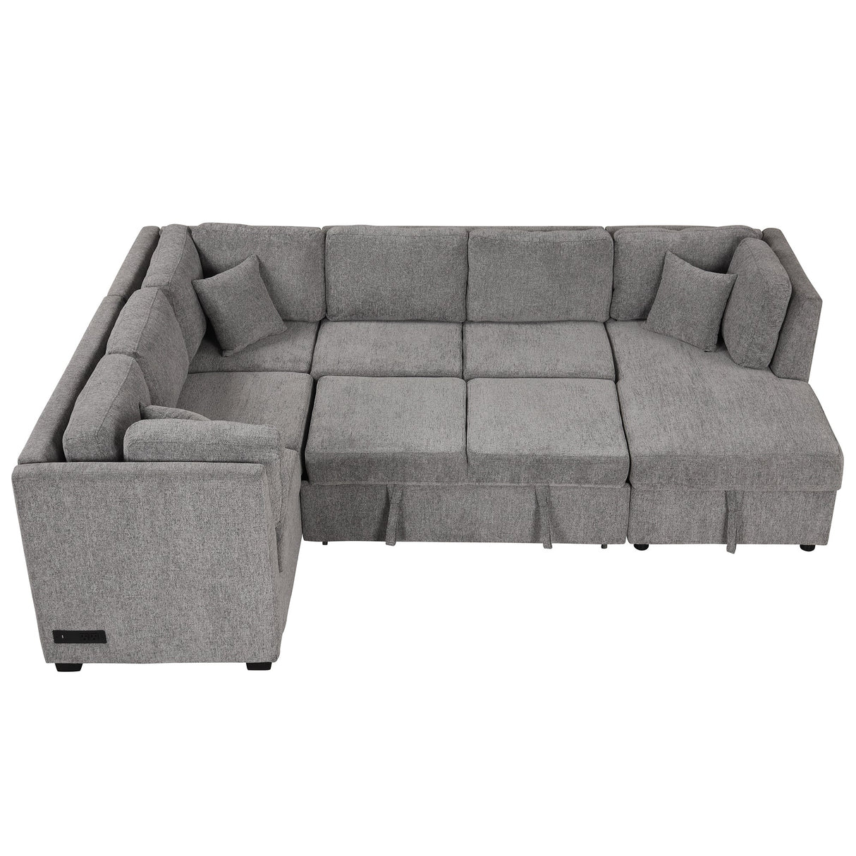 U-shaped Sectional Sofa Pull out Sofa Bed with USB Ports, Power Sockets, Storage Chaise, Light Gray Chenille, 108.6' - sold by Home Elegance USA