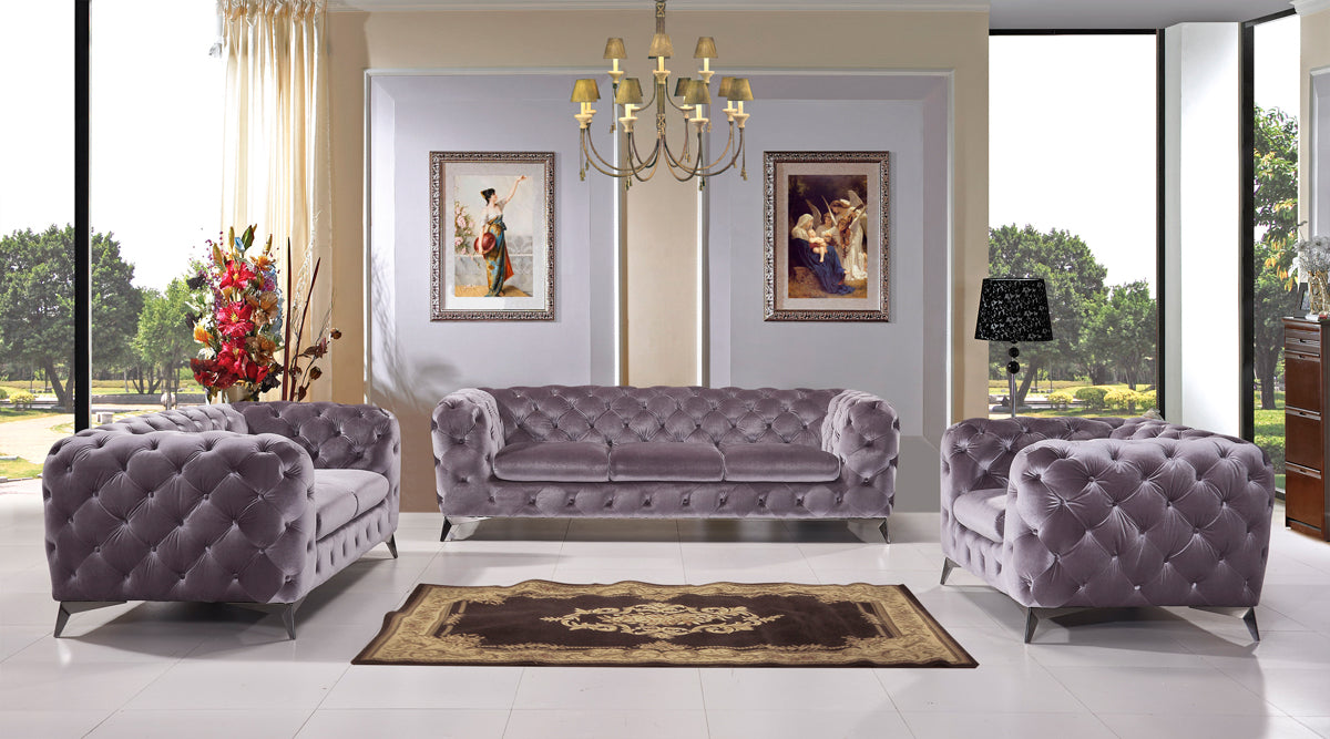 Delilah Modern Grey Fabric Sofa Set - View Image 1