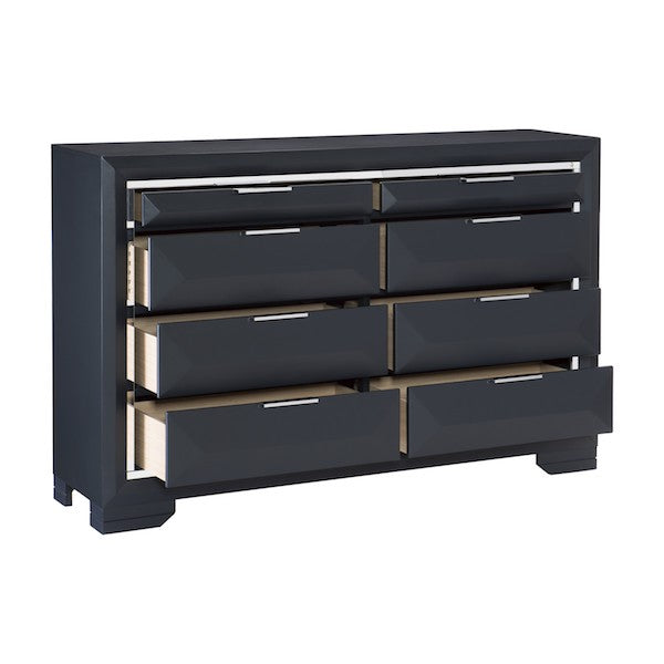 Black dresser with six drawers on a white background