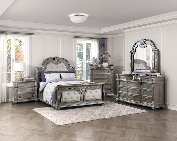 Bennington Gray Sleigh Bed Bedroom Set with Marble Tops – Homelegance - Home Elegance USA