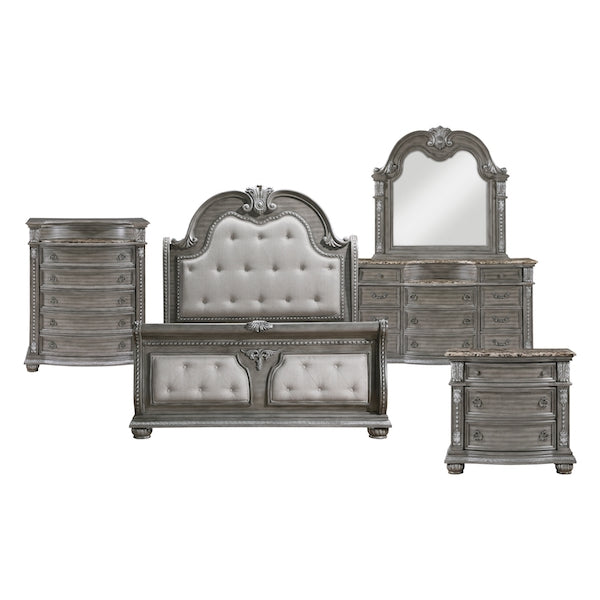 Bennington Gray Sleigh Bed Bedroom Set with Marble Tops – Homelegance - Home Elegance USA