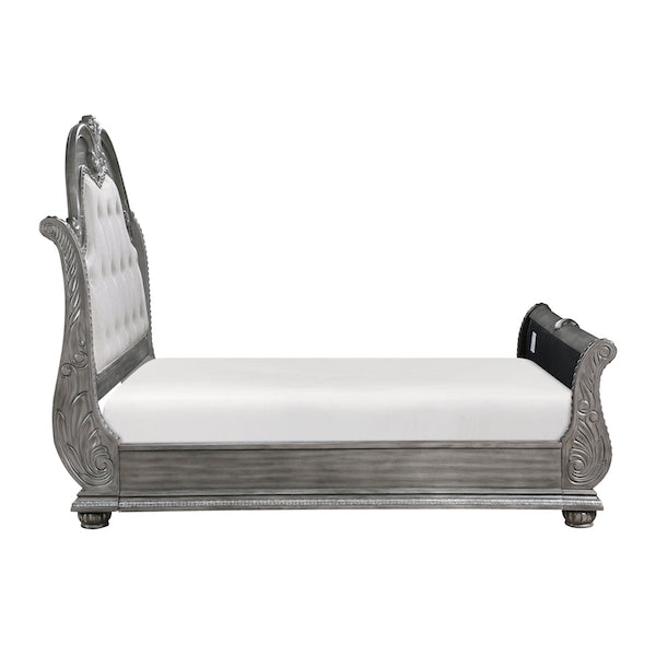 Bennington Gray Sleigh Bed Bedroom Set with Marble Tops – Homelegance - Home Elegance USA