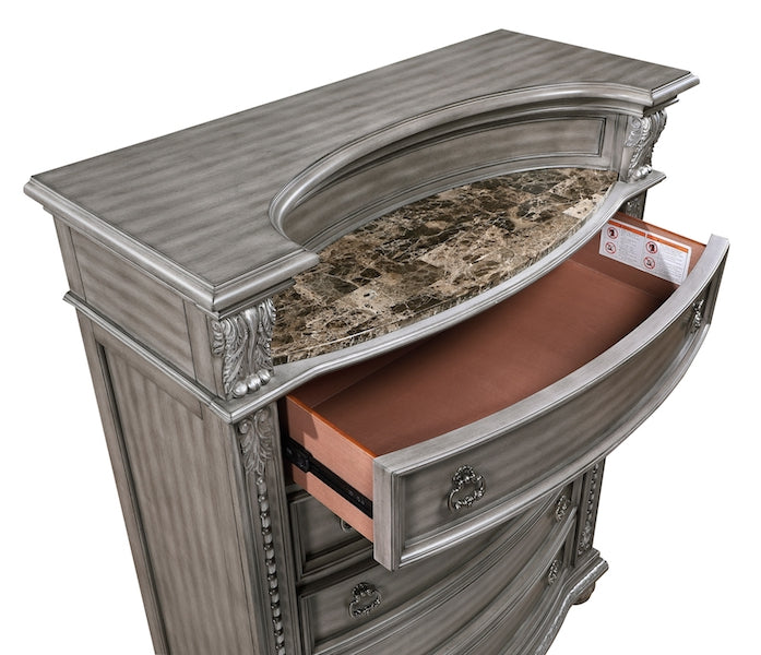 Bennington Gray Sleigh Bed Bedroom Set with Marble Tops – Homelegance - Home Elegance USA