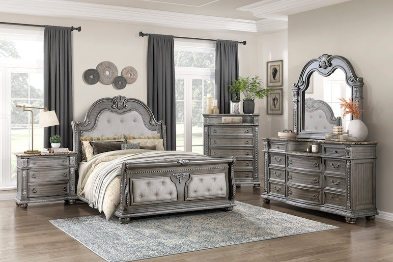 Bennington Gray Sleigh Bed Bedroom Set with Marble Tops – Homelegance - Home Elegance USA