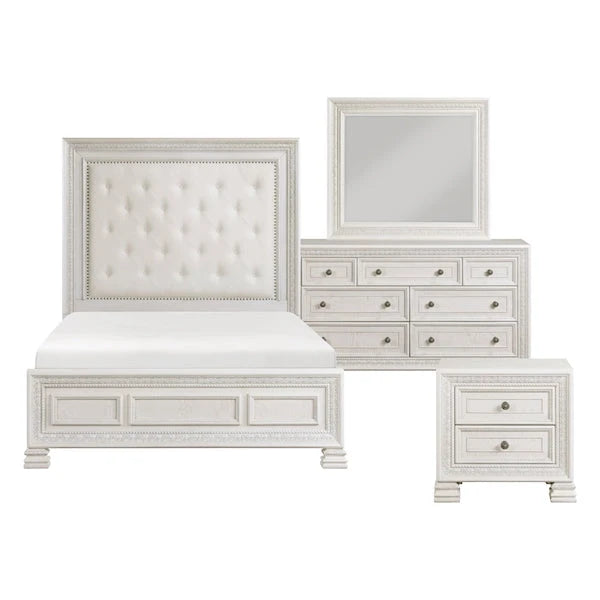 Theodora Pearl White Bedroom Set with Tufted Headboard – Modern Classic 1596