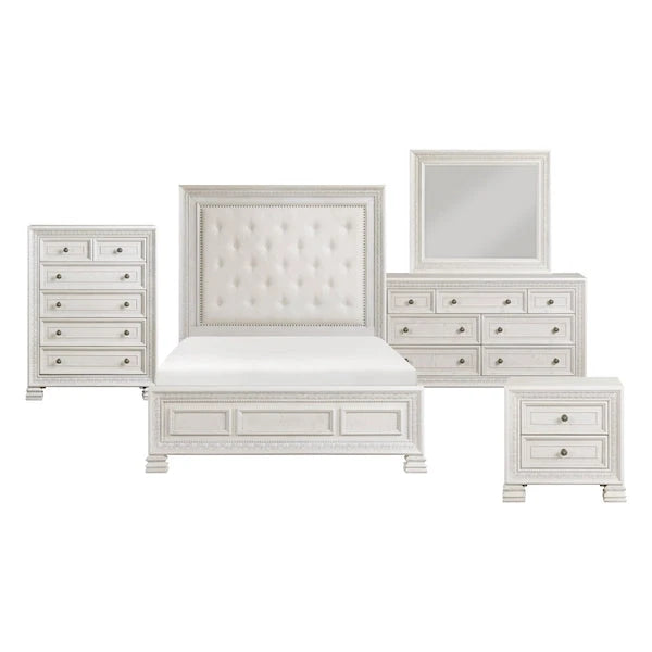 Theodora Pearl White Bedroom Set with Tufted Headboard – Modern Classic 1596