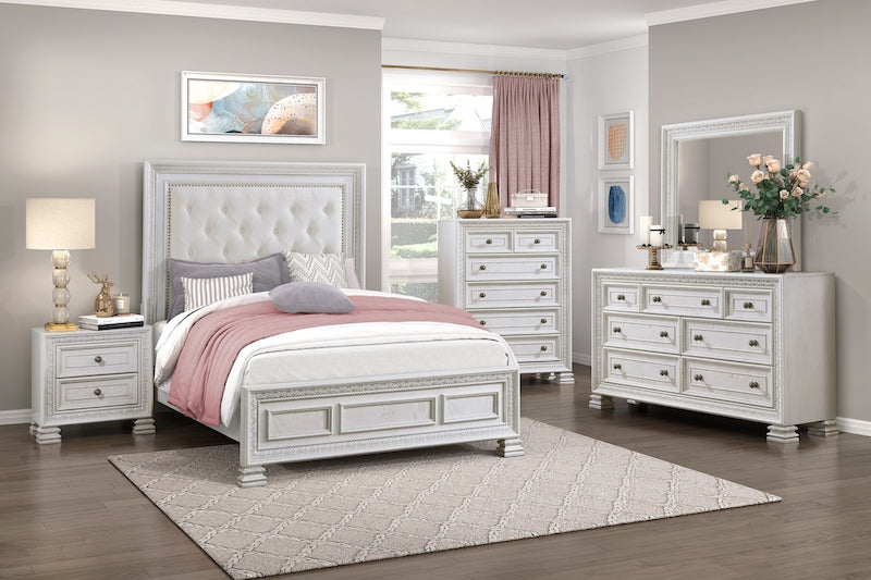 Theodora Pearl White Bedroom Set with Tufted Headboard – Modern Classic 1596