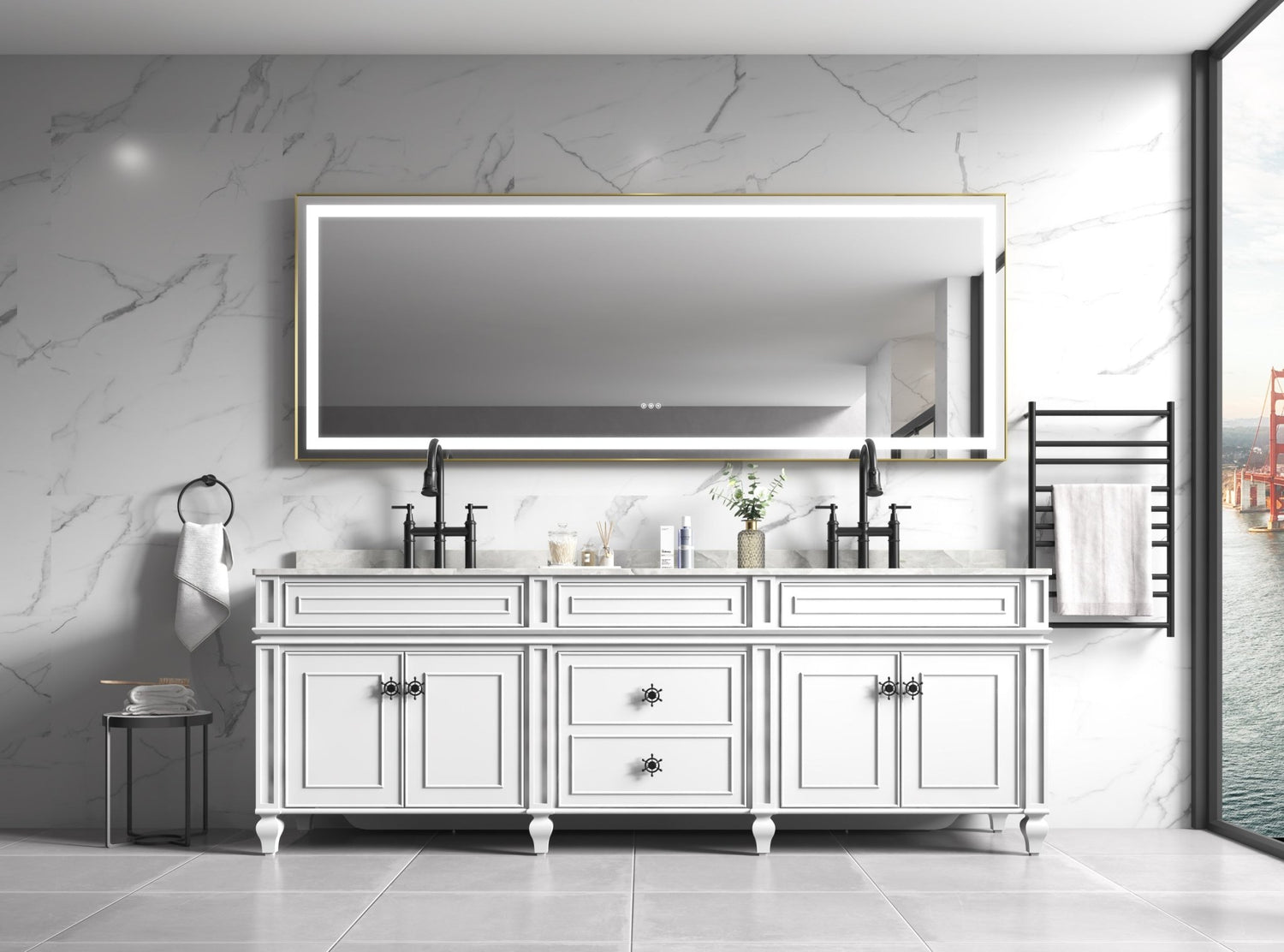 96in. W x36 in. H Frameless LED Single Bathroom Vanity Mirror in Polished Crystal Bathroom Vanity LED Mirror with 3 Color Lights Mirror for Bathroom Wall | Home Elegance USA