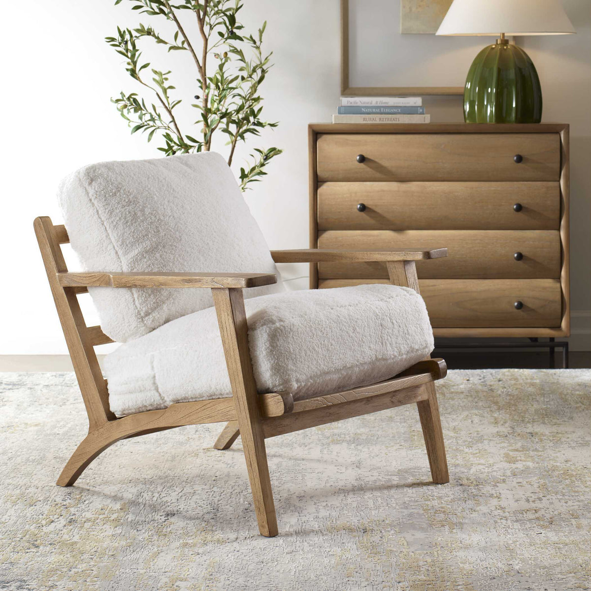 Laid Back Back Sheepskin Accent Chair - White by Uttermost - View 3