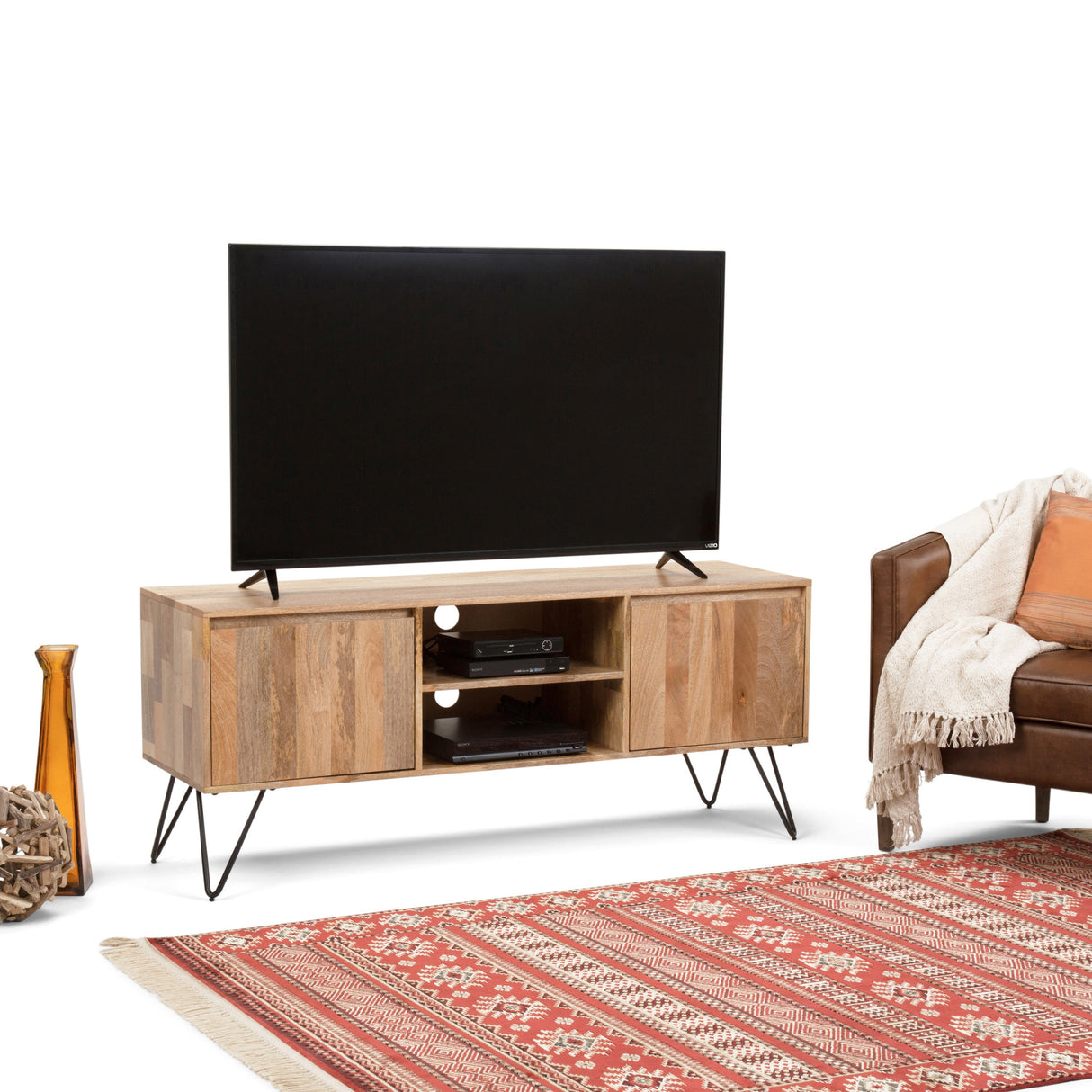 Hunter 60 inch Wide Solid Mango Wood TV Stand in Natural For TVs up to 65 inches - sold by Home Elegance USA