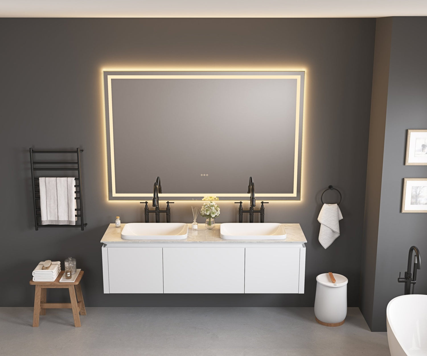 84in. W x 48in. H Oversized Rectangular Black Framed LED Mirror Anti - Fog Dimmable Wall Mount Bathroom Vanity Mirror HD Wall Mirror Kit For Gym And Dance Studio 48X 72Inches With Safety Ba | Home Elegance USA