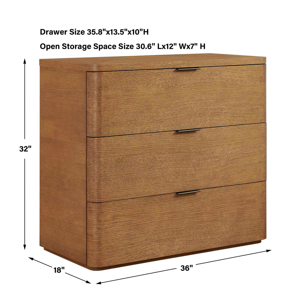 Duluth Oak 3 Drawer Chest Woodtone - Light Brown by Uttermost - View 3
