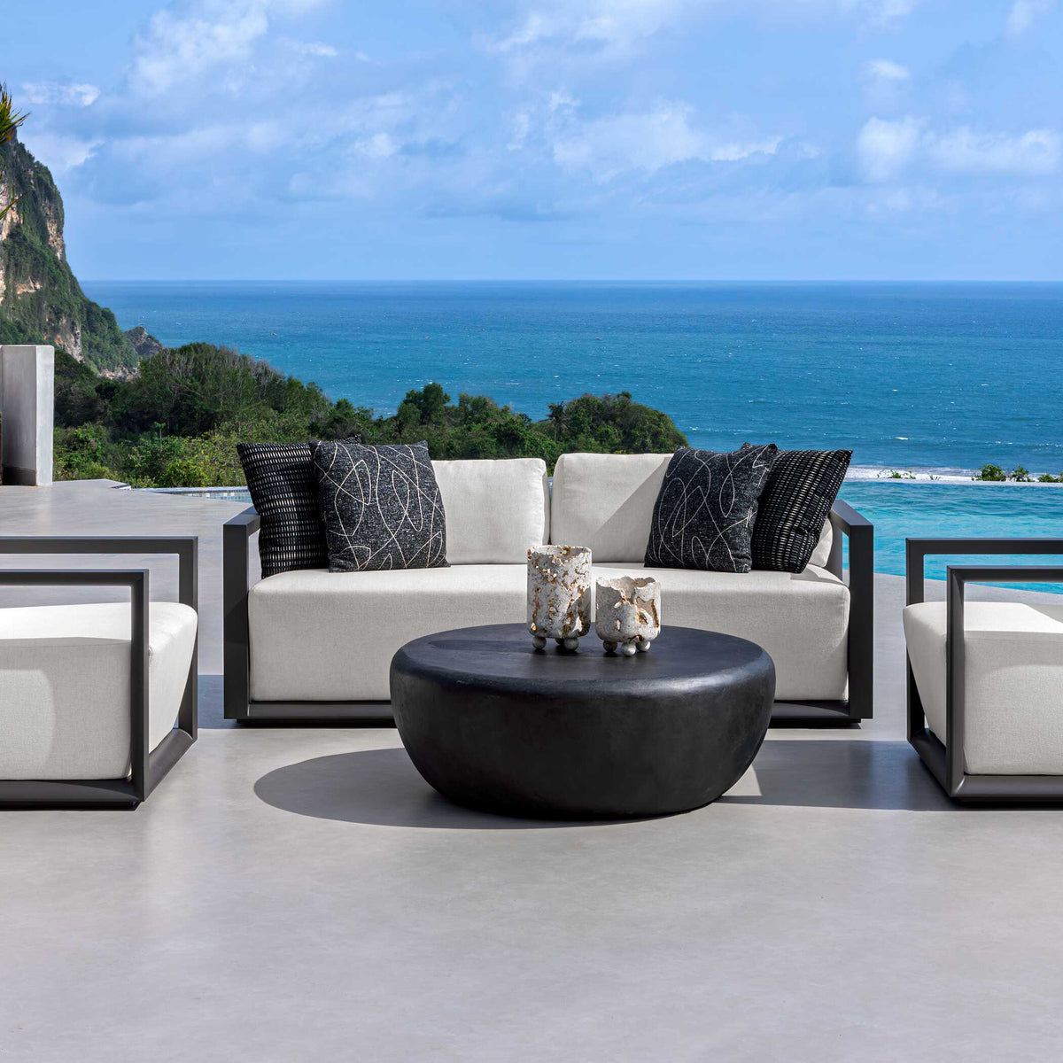 Remsen Outdoor Sofa Black / Oyster - Black / White by Uttermost - View 4