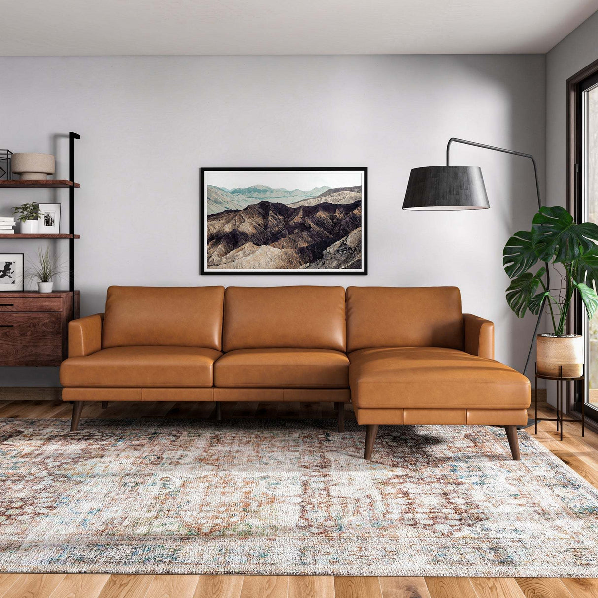 Lore L-Shaped Genuine Leather Sectional In Tan Right Facing - sold by Home Elegance USA