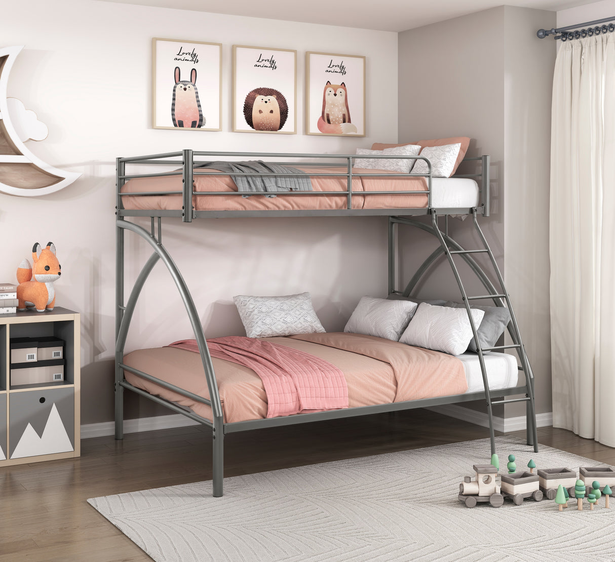 Gray Metal Frame Twin/Full Bunk Bed, Youth Bed, Youth Bedroom Furniture, Easy Assembly - sold by Home Elegance USA