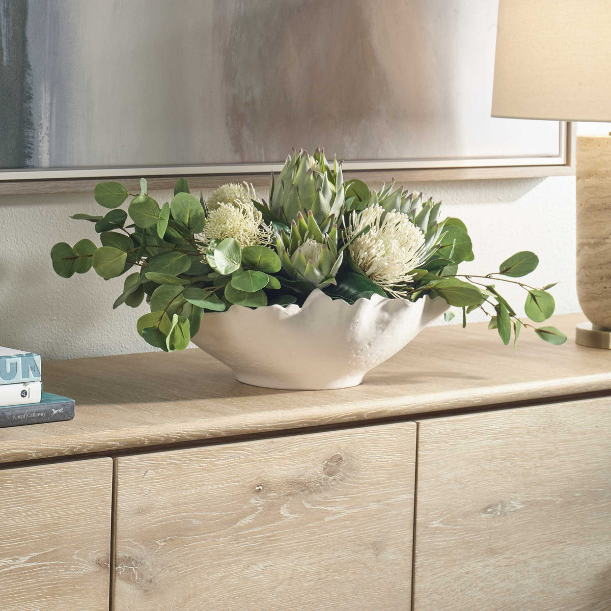 Protea Blooms Bowl Centerpiece - Green / White by Uttermost - View 4