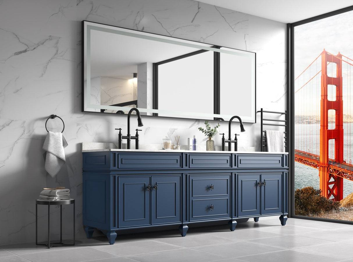 96in. W x36 in. H Framed LED Single Bathroom Vanity Mirror in Polished Crystal Bathroom Vanity LED Mirror with 3 Color Lights Mirror for Bathroom Wall | Home Elegance USA