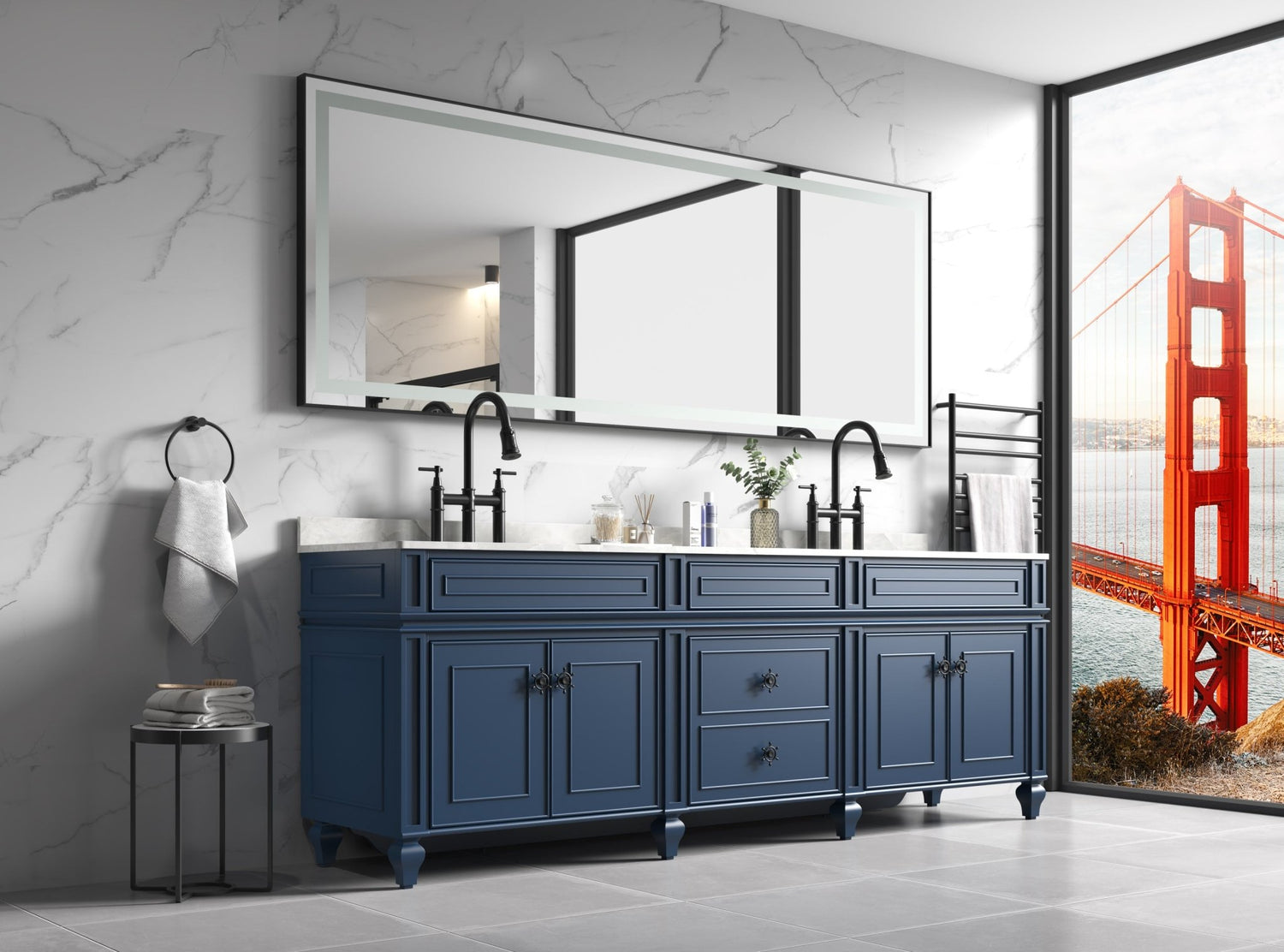 96in. W x36 in. H Framed LED Single Bathroom Vanity Mirror in Polished Crystal Bathroom Vanity LED Mirror with 3 Color Lights Mirror for Bathroom Wall | Home Elegance USA