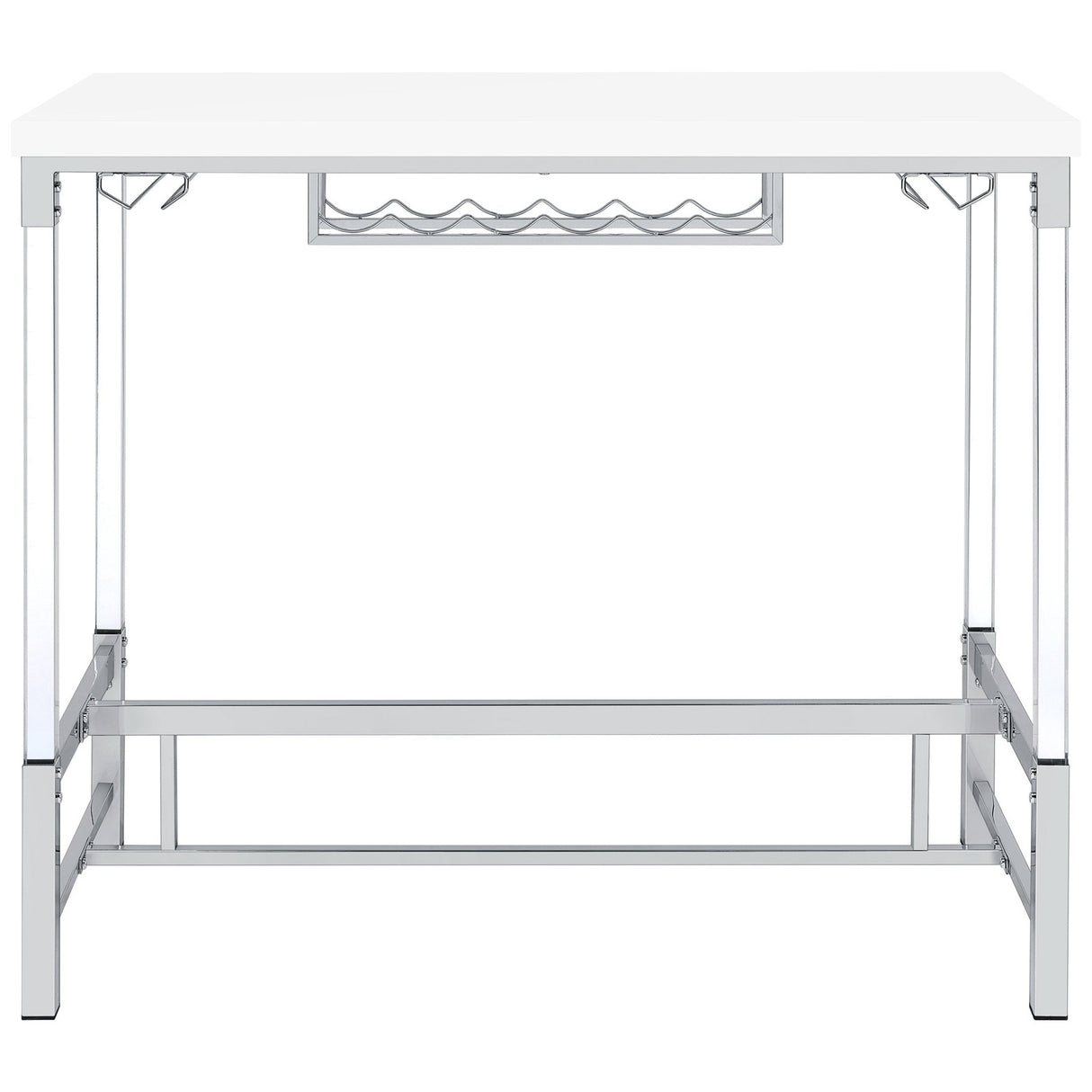 Bar Table - Norcrest Pub Height Bar Table with Acrylic Legs and Wine Storage White High Gloss