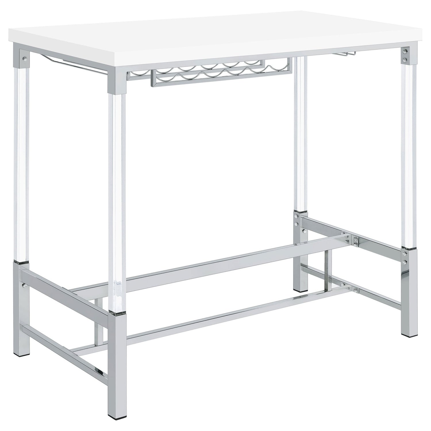 Bar Table - Norcrest Pub Height Bar Table with Acrylic Legs and Wine Storage White High Gloss