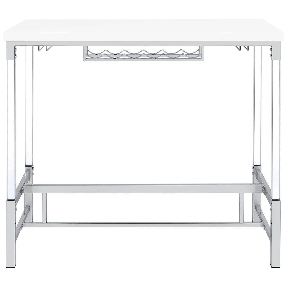 Bar Table - Norcrest Pub Height Bar Table with Acrylic Legs and Wine Storage White High Gloss