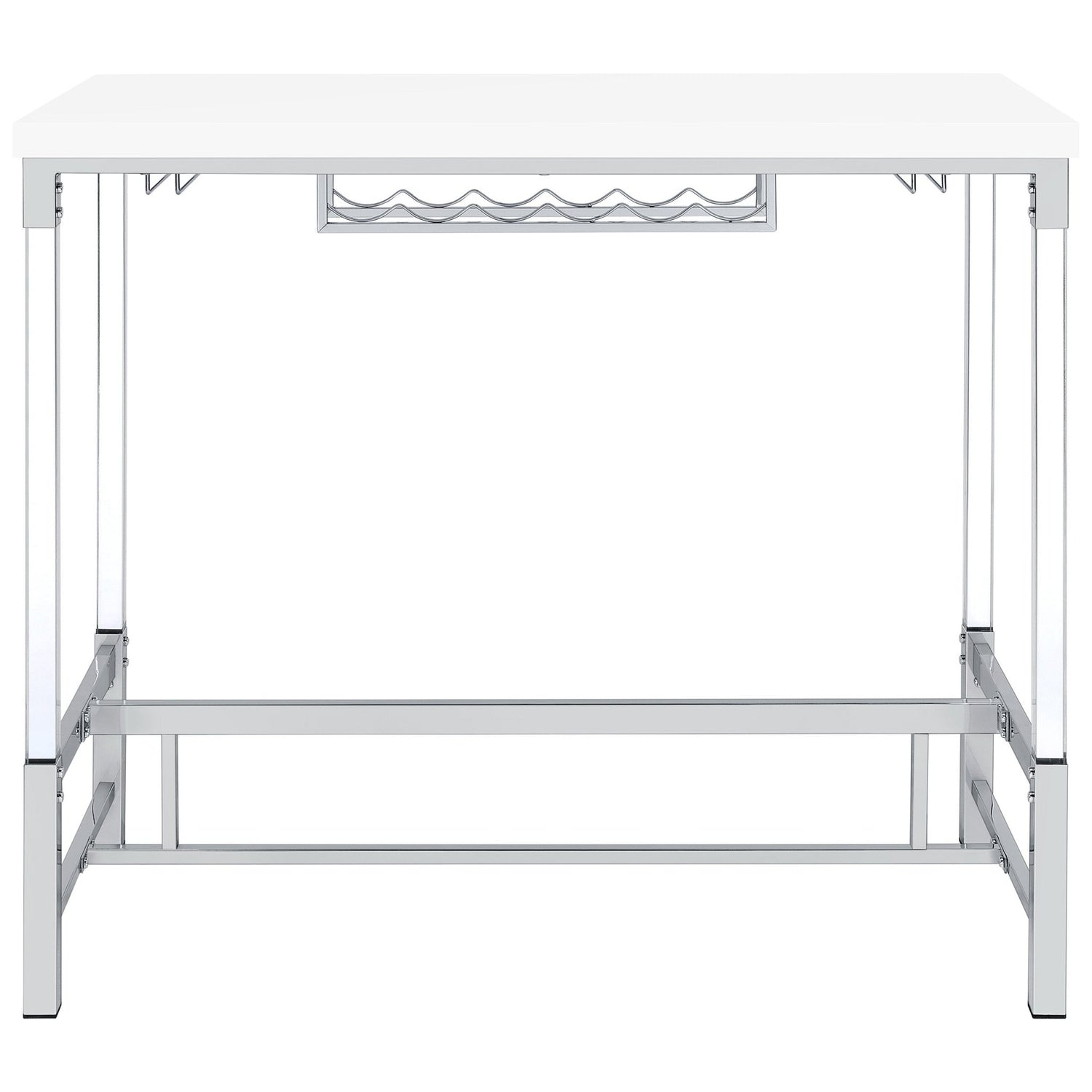 Bar Table - Norcrest Pub Height Bar Table with Acrylic Legs and Wine Storage White High Gloss
