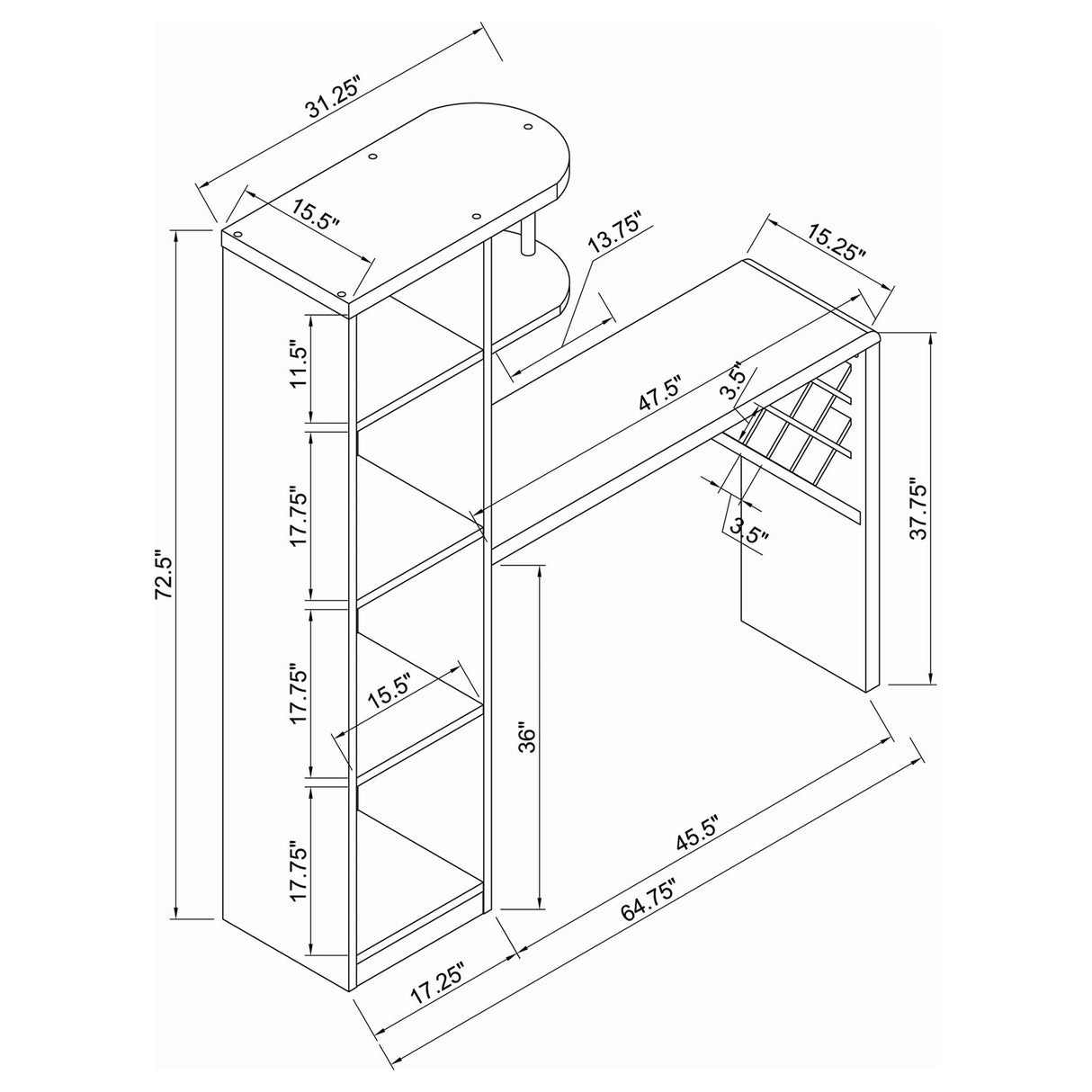 Belvedere 5 - shelf Bar Table Storage Antique Nutmeg | Coaster | Home Elegance USA