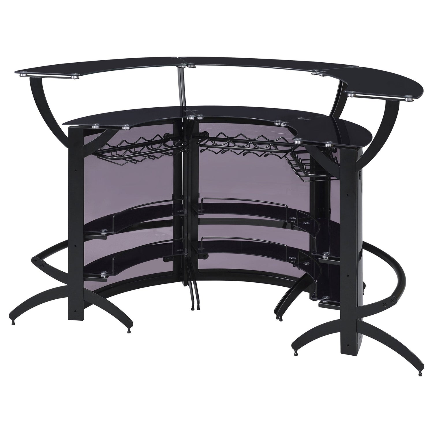 Dallas 2 - shelf Curved Home Bar Smoke and Black Glass (Set of 3) | Coaster | Home Elegance USA