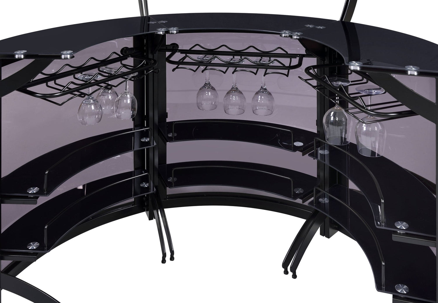 Dallas 2 - shelf Curved Home Bar Smoke and Black Glass (Set of 3) | Coaster | Home Elegance USA