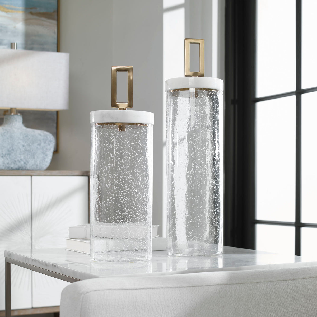 Hayworth Seeded Glass Containers (Set of 2) - White / Yellow by Uttermost - View 2