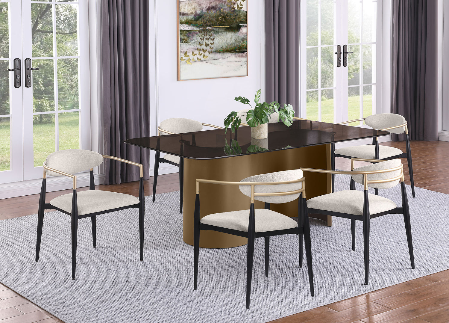 Alexis Fabric Upholstered Dining Arm Chair Beige (Set of 2) - Home Elegance USA