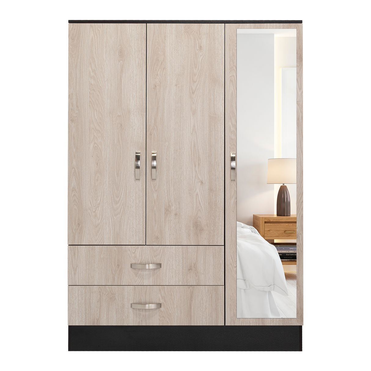 Mirrored Armoire Draggo, Bedroom, Black / Light Gray - Home Elegance USA