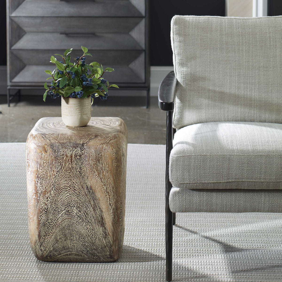Loophole Bleached Wash Accent Stool - Dark Brown by Uttermost - View 3