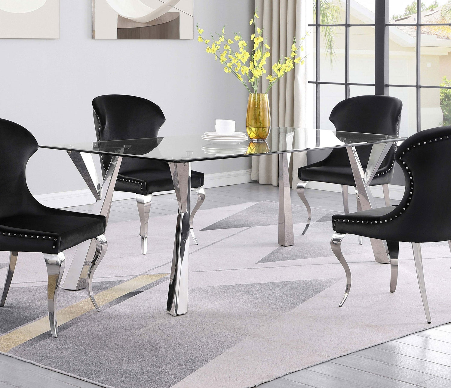 Alaia Rectangular Glass Top Dining Table Clear and Chrome | Coaster | Home Elegance USA