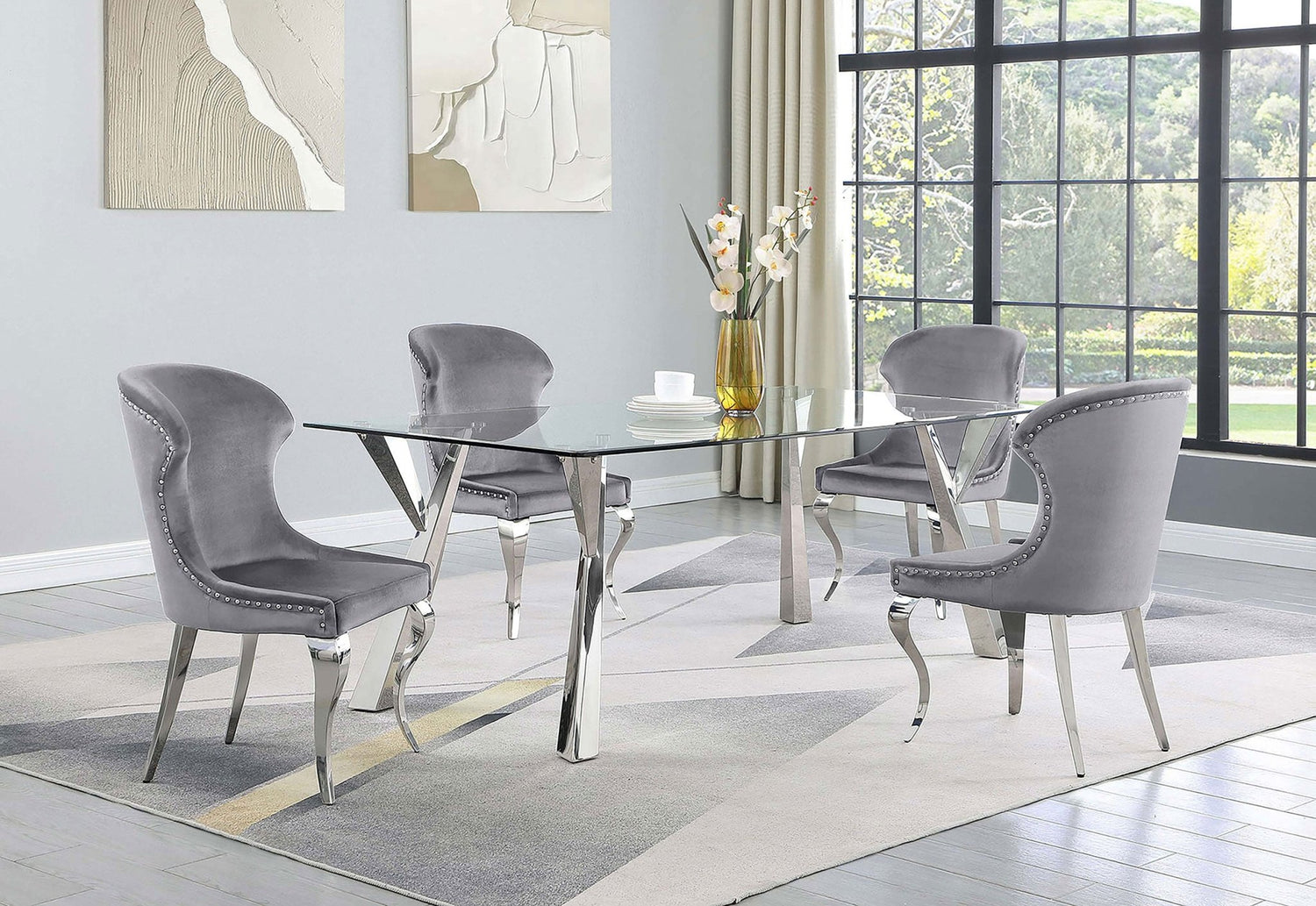 Alaia Rectangular Glass Top Dining Table Clear and Chrome | Coaster | Home Elegance USA