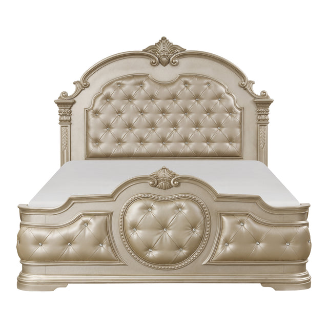 Antoinetta Queen Bed in Champagne Faux Leather Tufted – Homelegance