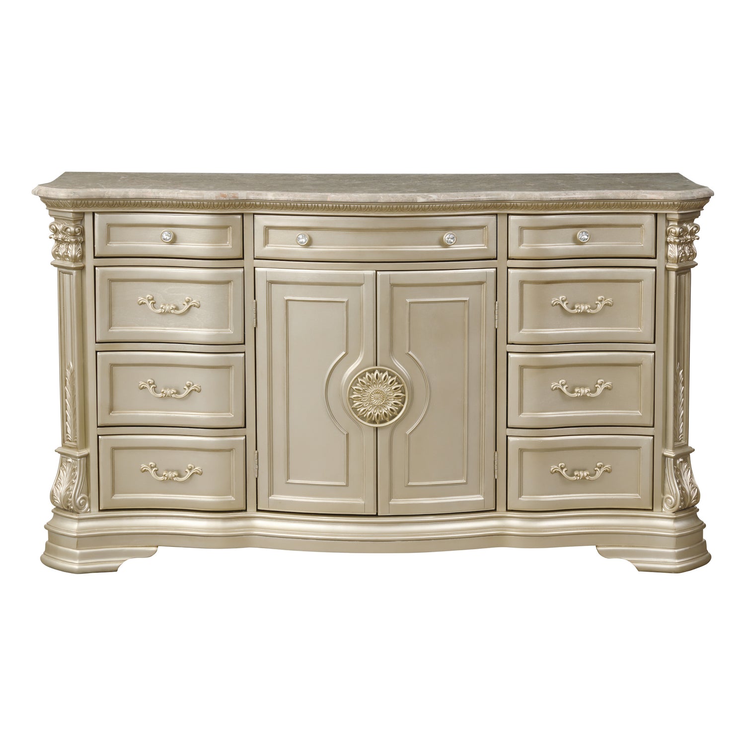 Antoinetta Dresser Marble Top with 9-Drawer in Champagne Finish – Homelegance 1919NC-5