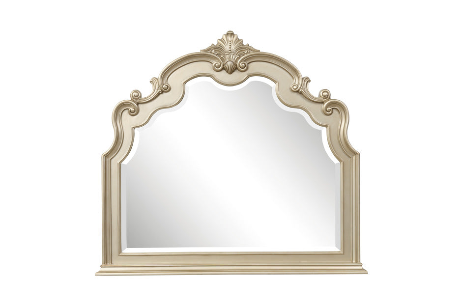 Homelegance Antoinetta mirror, featuring carved moldings, marble top, and antique-style hardware in a traditional European design.