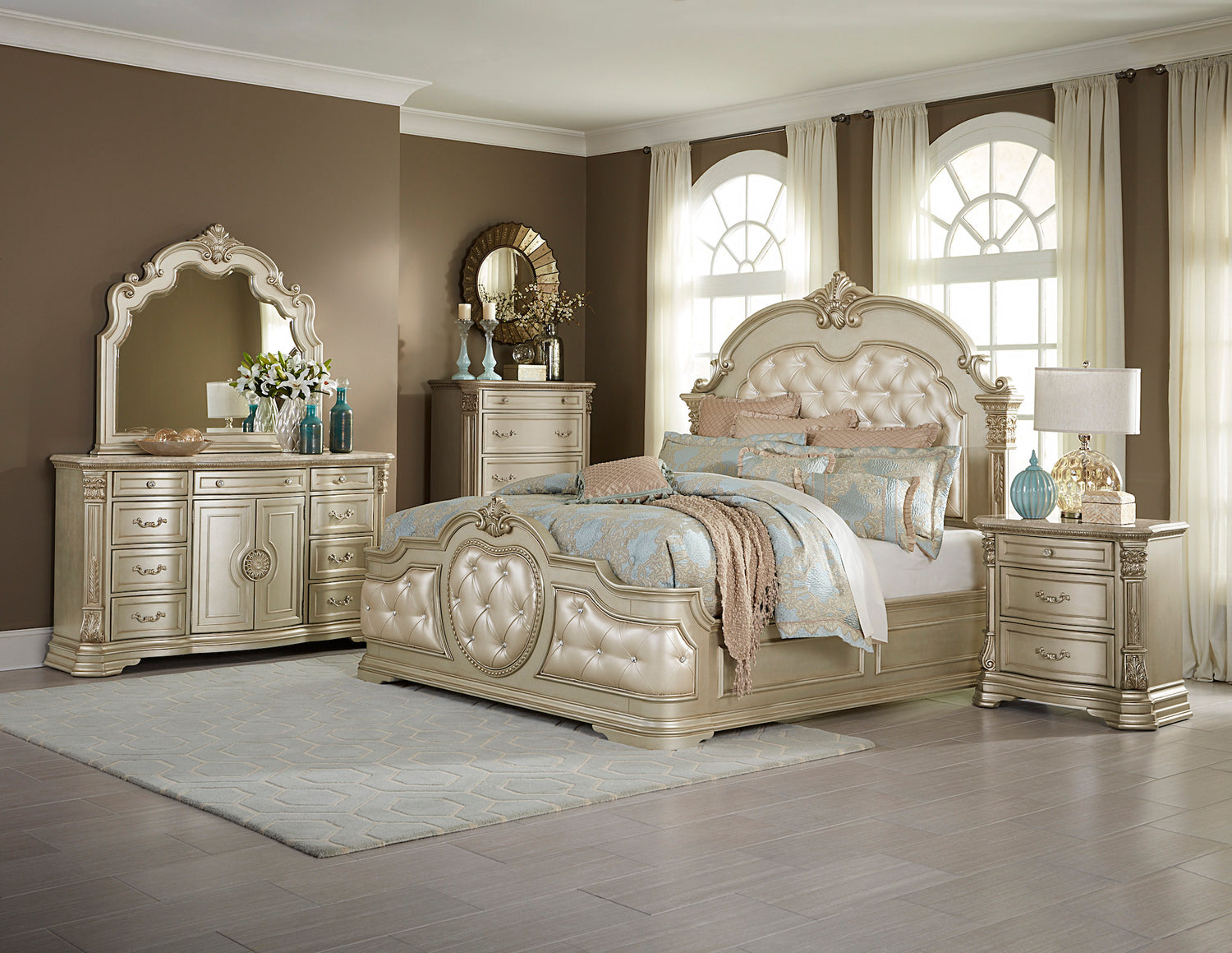Antoinetta Queen Bed in Champagne Faux Leather Tufted – Homelegance