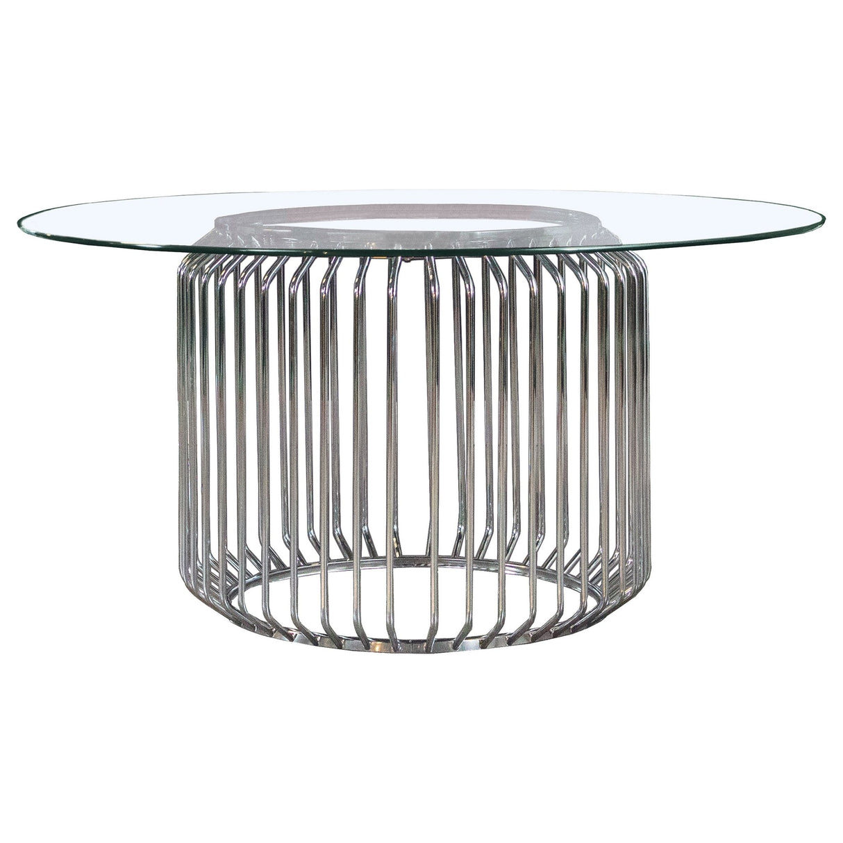 Dining Table - Veena 60" Round Glass Top Dining Table Clear and Chrome