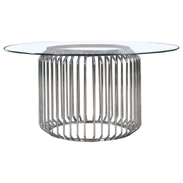 Dining Table - Veena 60" Round Glass Top Dining Table Clear and Chrome