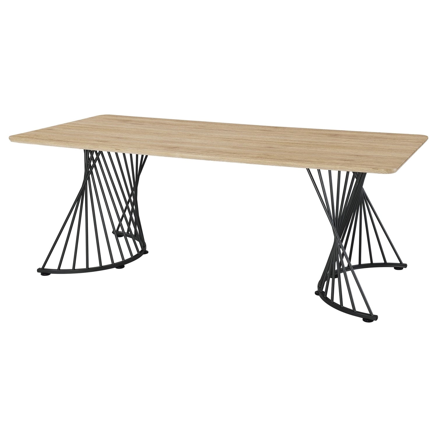 Dining Table - Altus Swirl Base Dining Table Natural Oak and Gunmetal | Coaster | Home Elegance USA