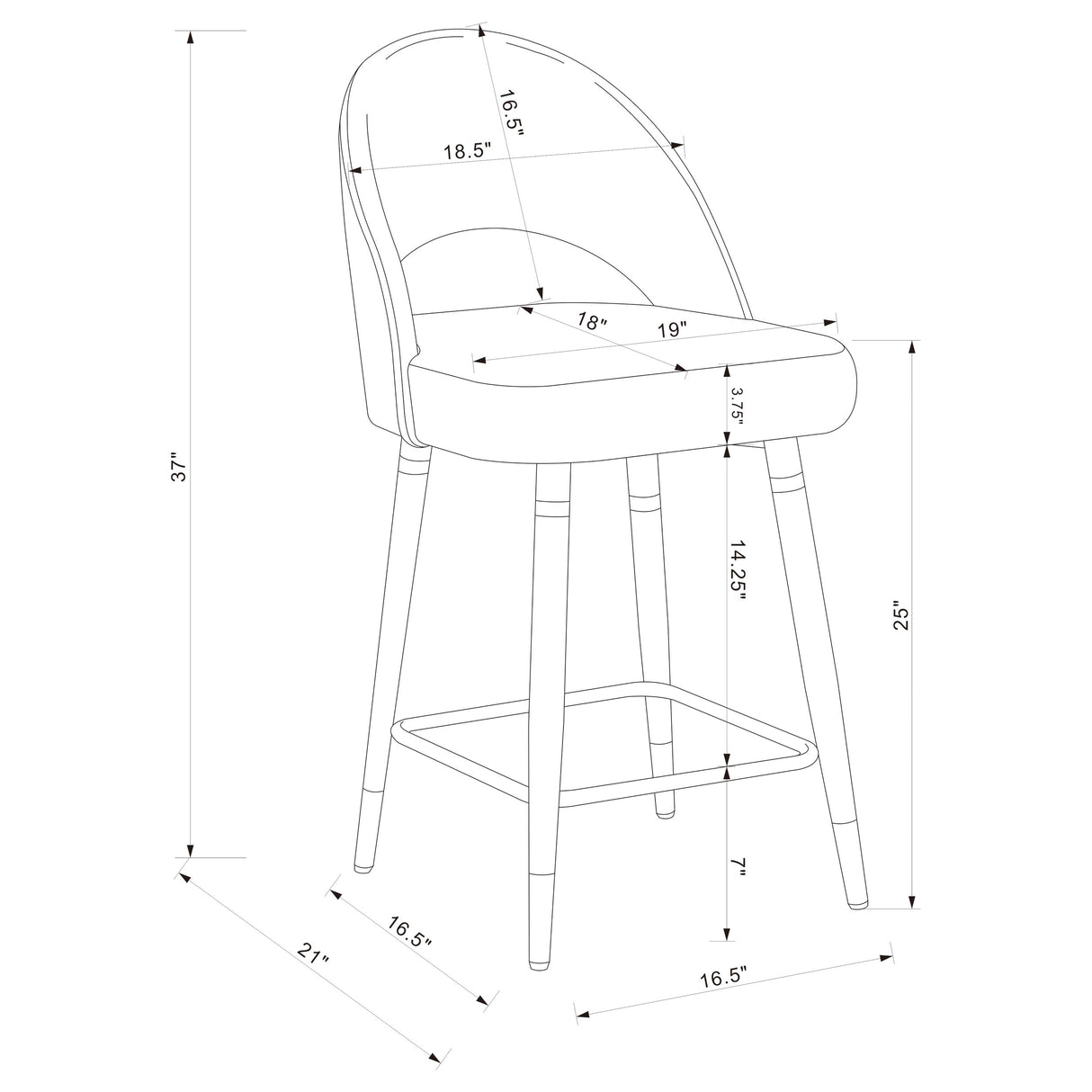 Counter Stool - Lindsey Arched Back Upholstered Counter Height Stools Black (Set of 2)