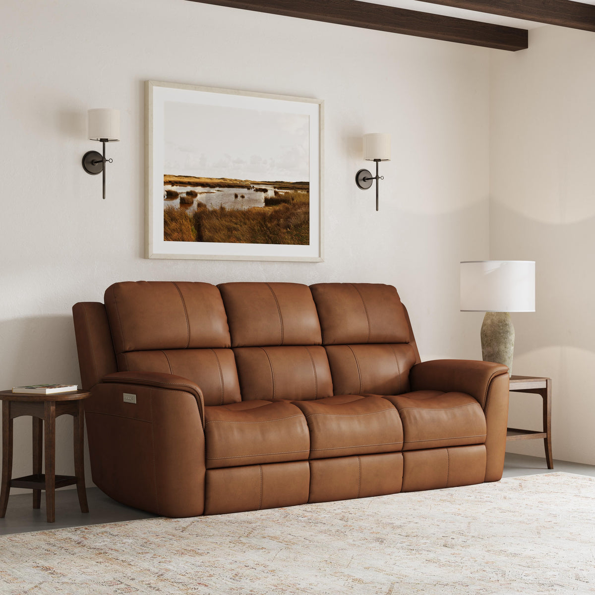 Henry Power Reclining Sofa With Power Headrests & Lumbar - Caramel | Flexsteel